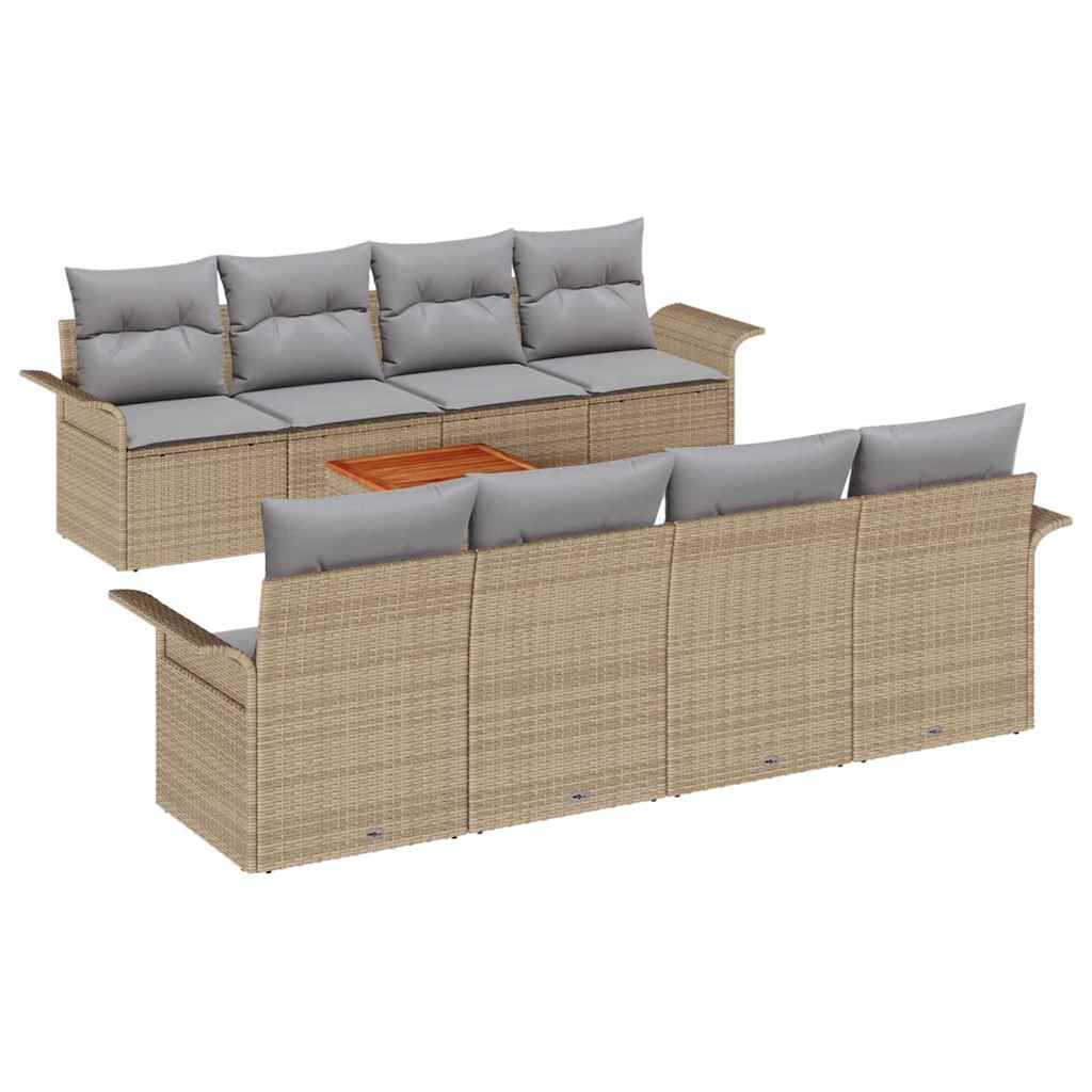 Ensemble de canapé de jardin avec coussin 9 pcs Beige polyrotin