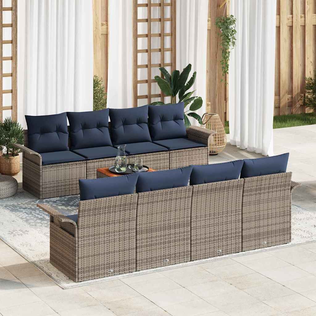 Ensemble de canapé de jardin avec coussin 9 pcs Gris polyrotin