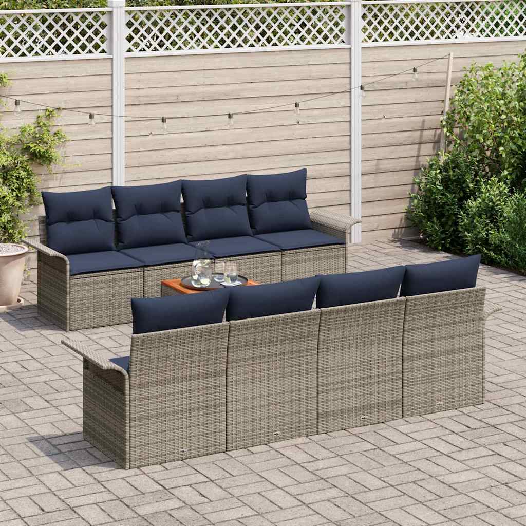 Ensemble de canapé de jardin avec coussin 9 pcs Gris polyrotin