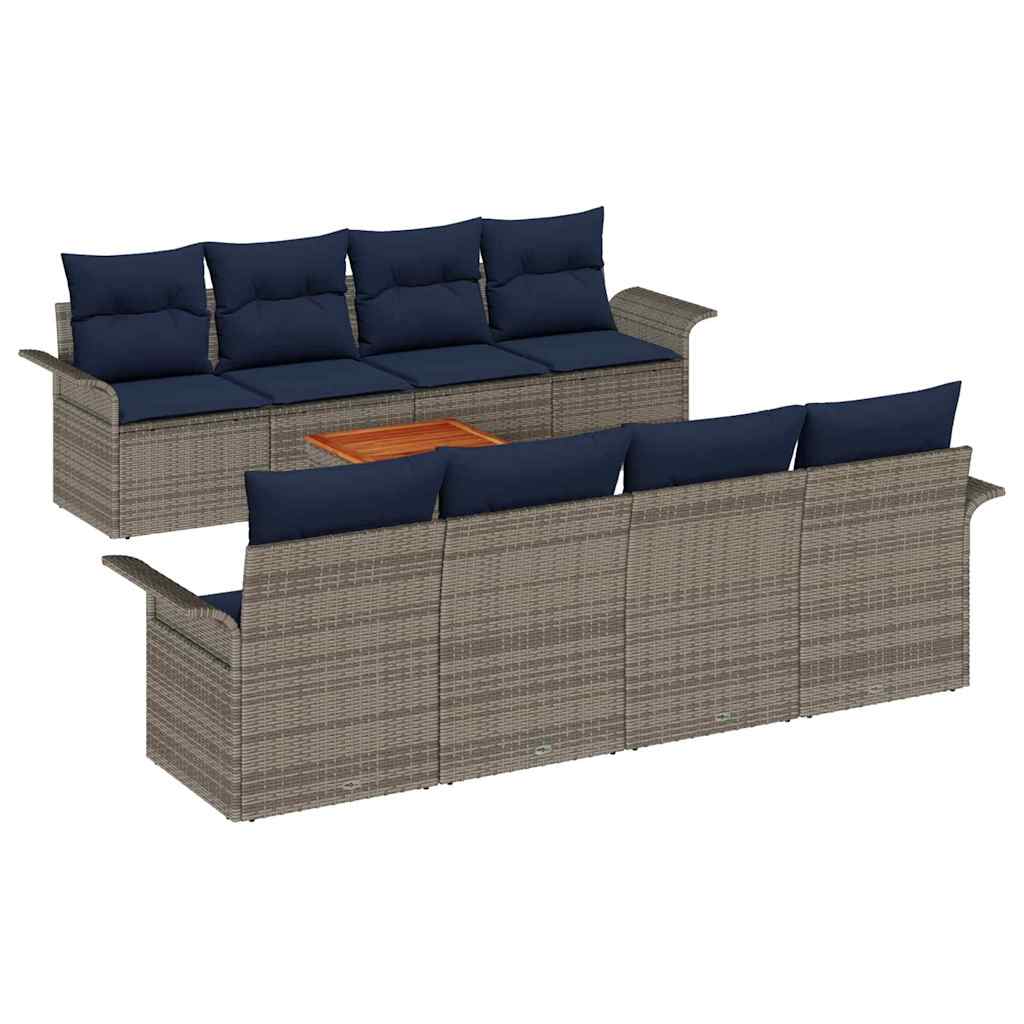 Ensemble de canapé de jardin avec coussin 9 pcs Gris polyrotin