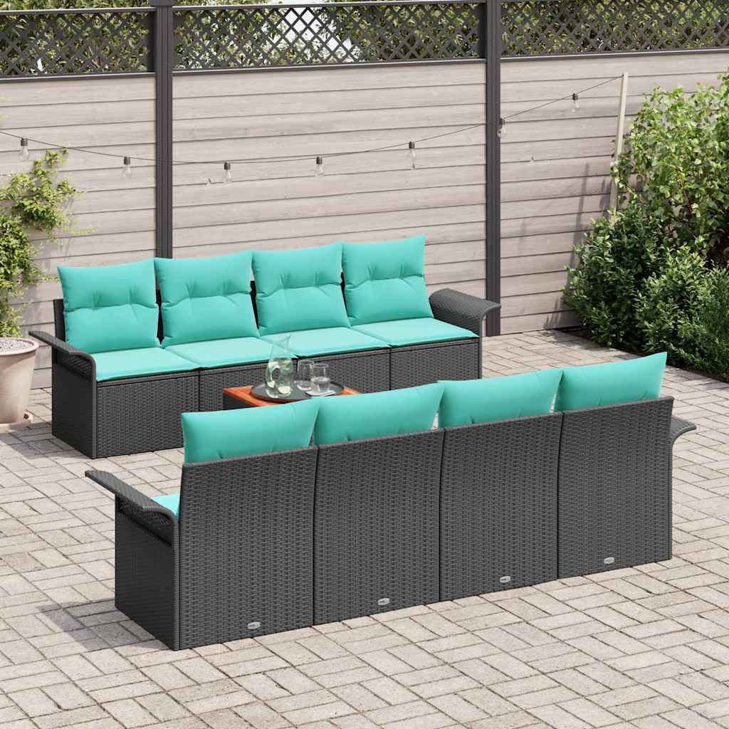 Ensemble de canapé de jardin avec coussin 9 pcs Noir polyrotin