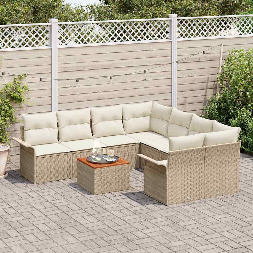 Ensemble de canapé de jardin avec coussin 9 pcs Beige polyrotin