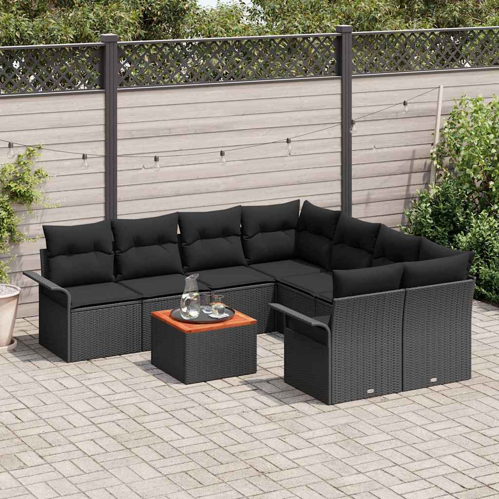 Ensemble de canapé de jardin avec coussin 9 pcs Noir polyrotin
