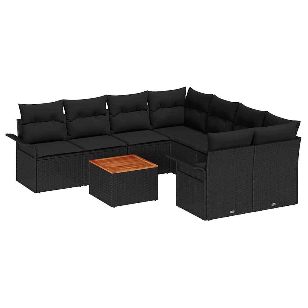 Ensemble de canapé de jardin avec coussin 9 pcs Noir polyrotin