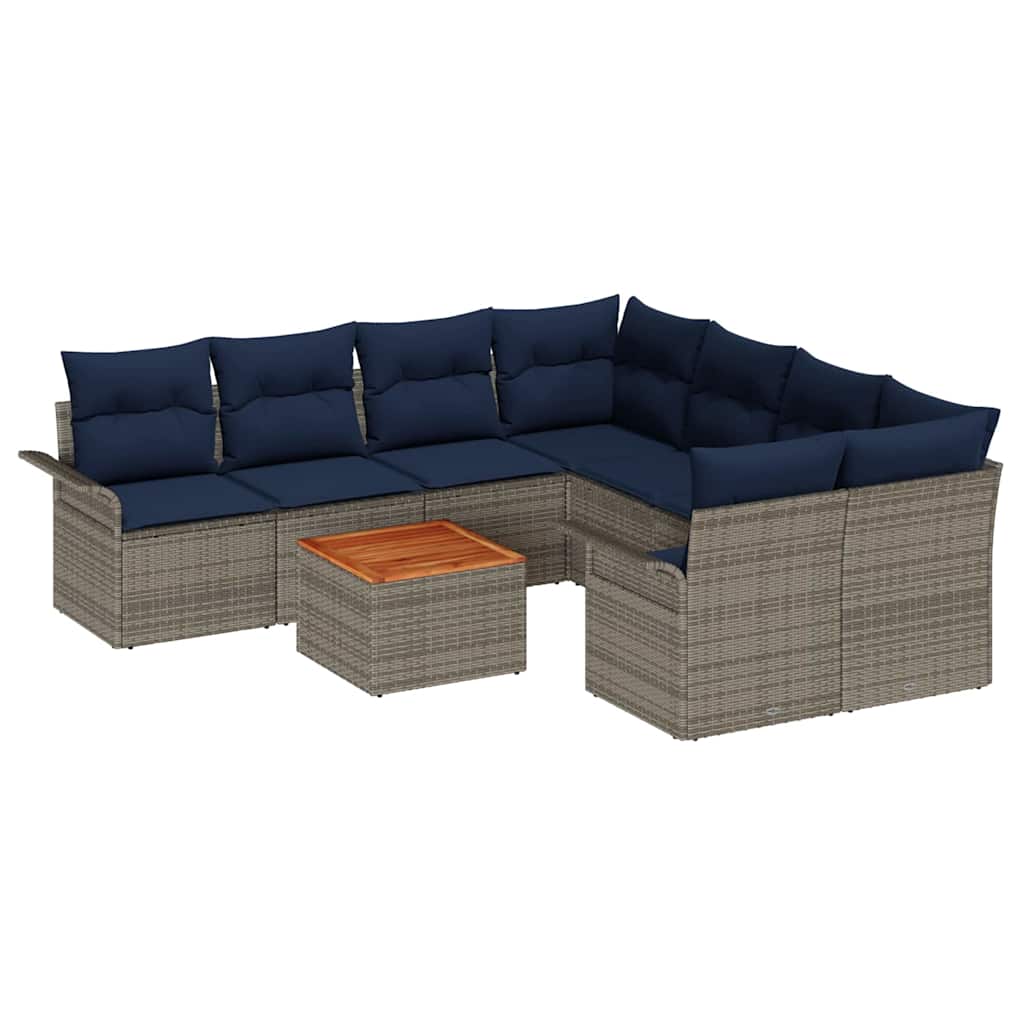Ensemble de canapé de jardin avec coussin 9 pcs Gris polyrotin