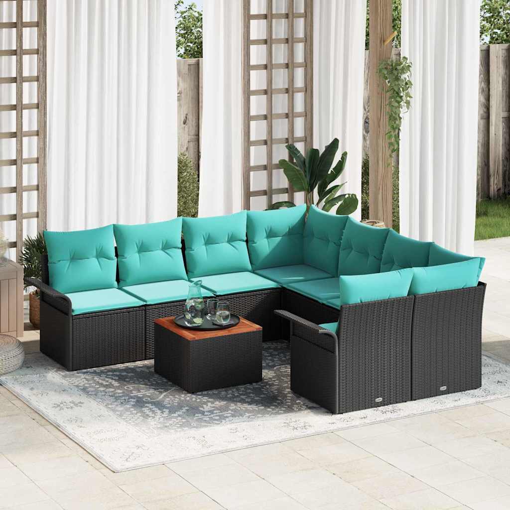 Ensemble de canapé de jardin avec coussin 9 pcs Noir polyrotin