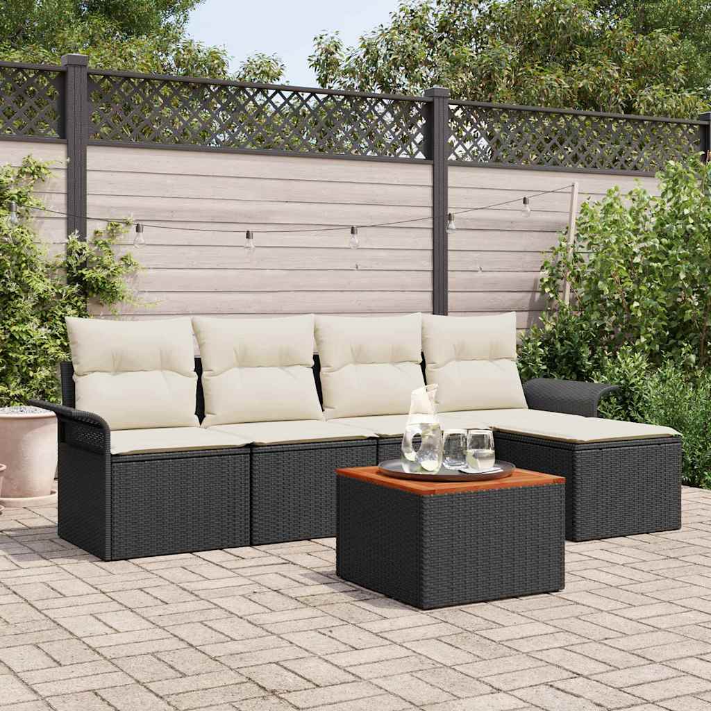 Ensemble de canapé de jardin avec coussin 6 pcs Noir polyrotin
