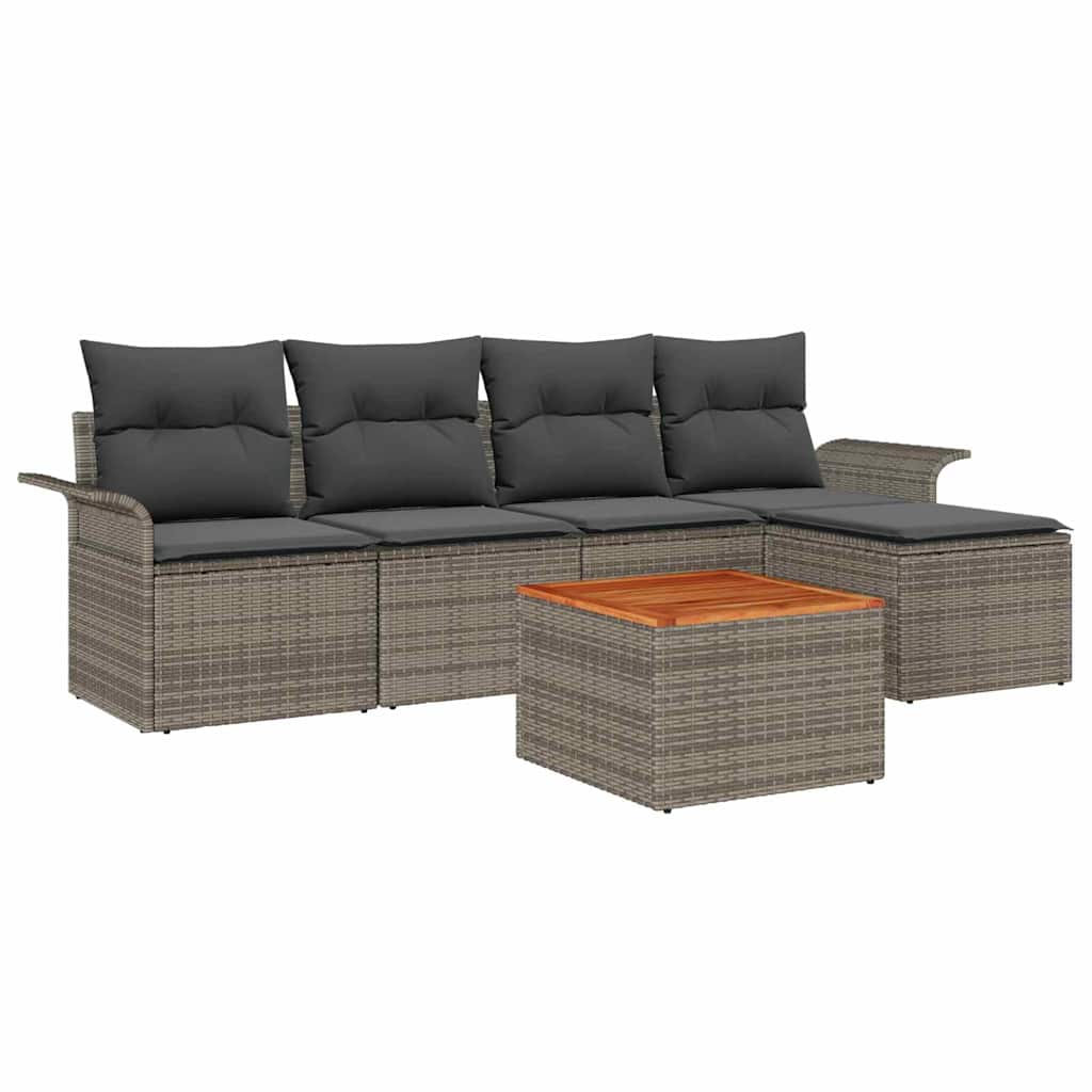 Ensemble de canapé de jardin avec coussin 6 pcs Gris polyrotin