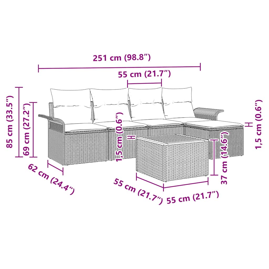 Ensemble de canapé de jardin avec coussin 6 pcs Gris polyrotin