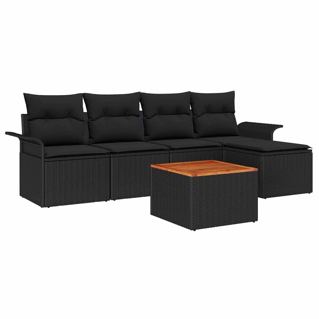 Ensemble de canapé de jardin avec coussin 6 pcs Noir polyrotin