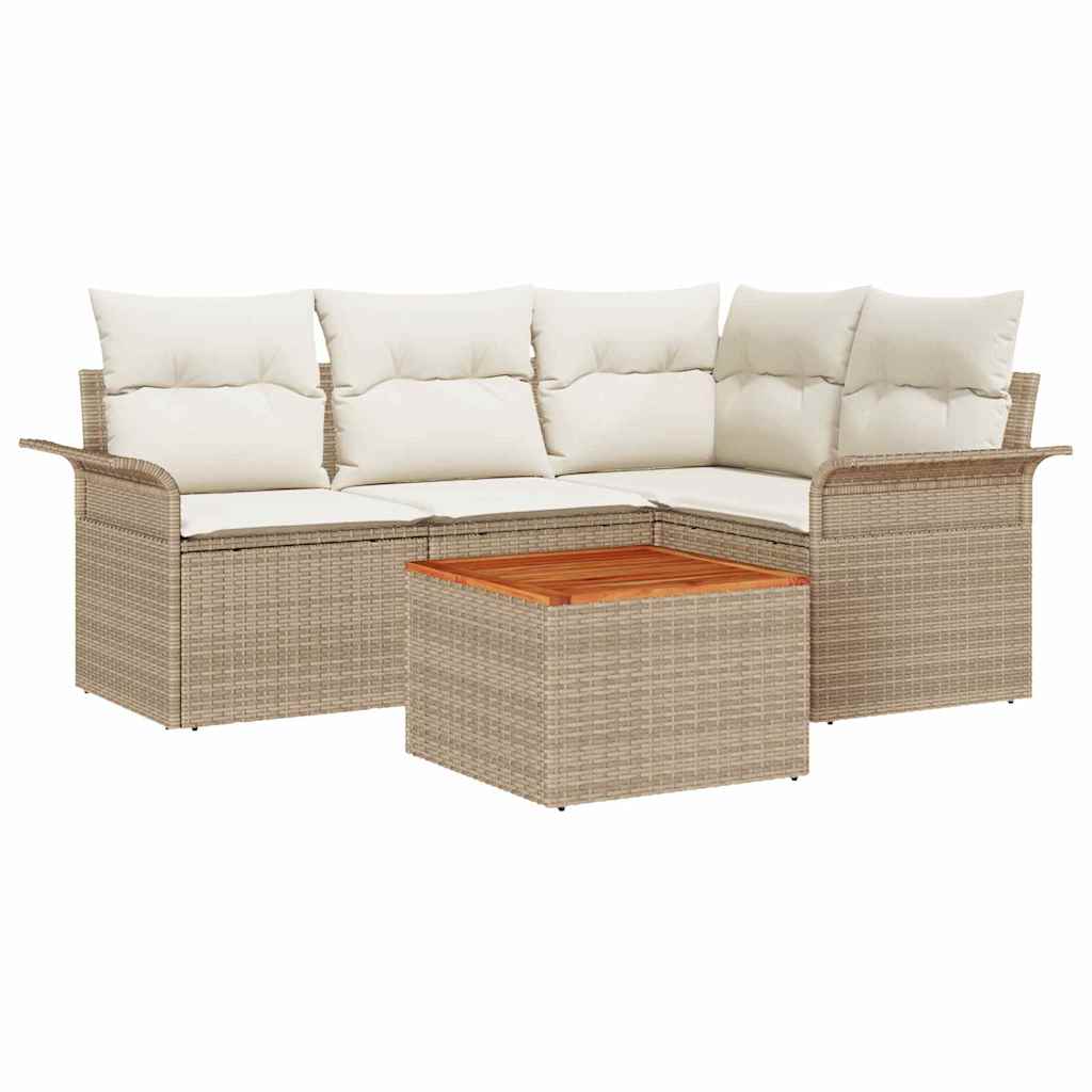Ensemble de canapé de jardin avec coussin 5 pcs Beige polyrotin