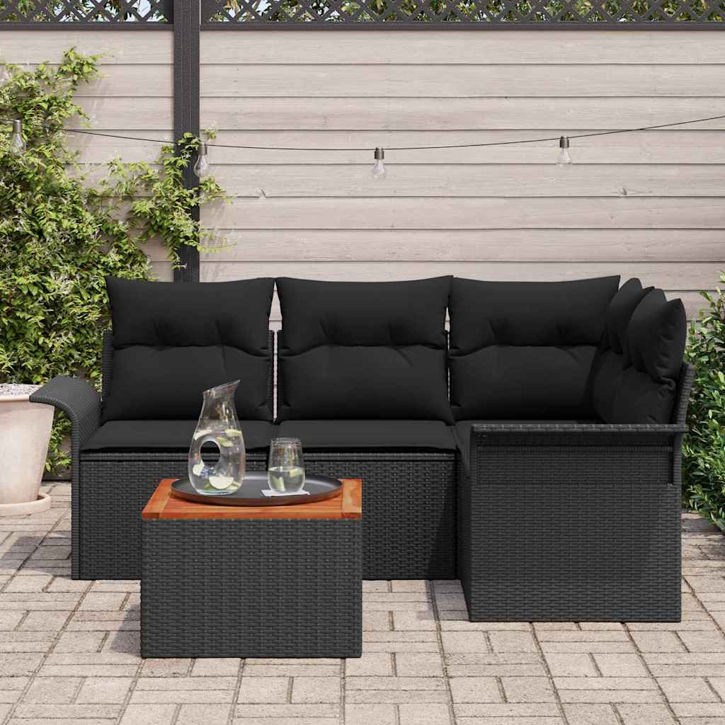 Ensemble de canapé de jardin avec coussin 5 pcs Noir polyrotin