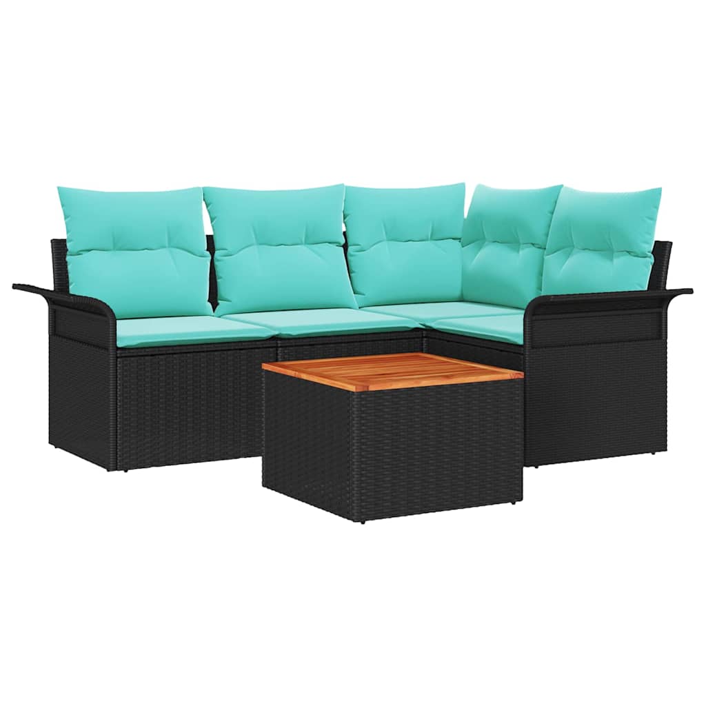 Ensemble de canapé de jardin avec coussin 5 pcs Noir polyrotin