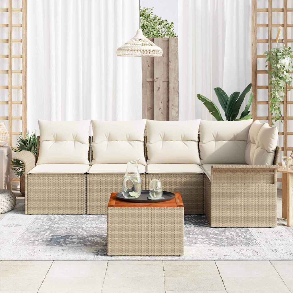 Ensemble de canapé de jardin avec coussin 6 pcs Beige polyrotin
