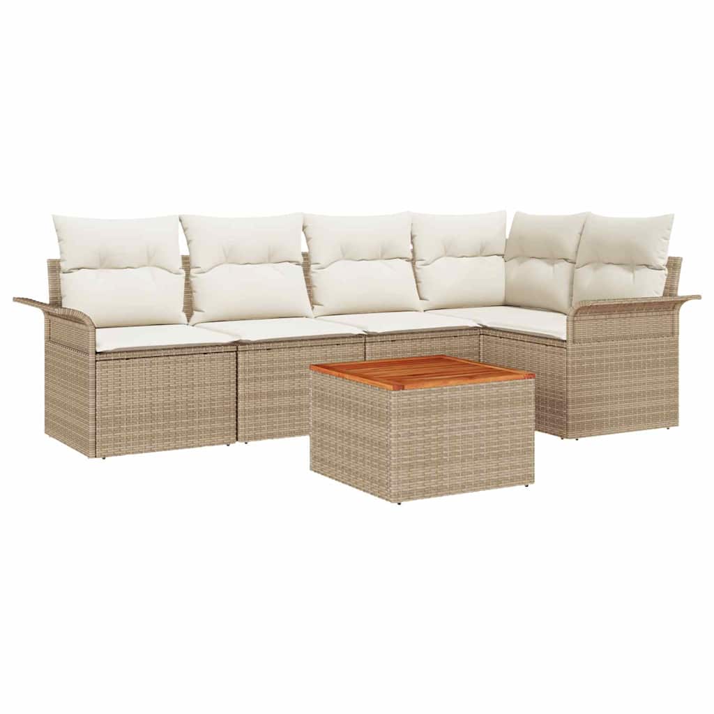 Ensemble de canapé de jardin avec coussin 6 pcs Beige polyrotin