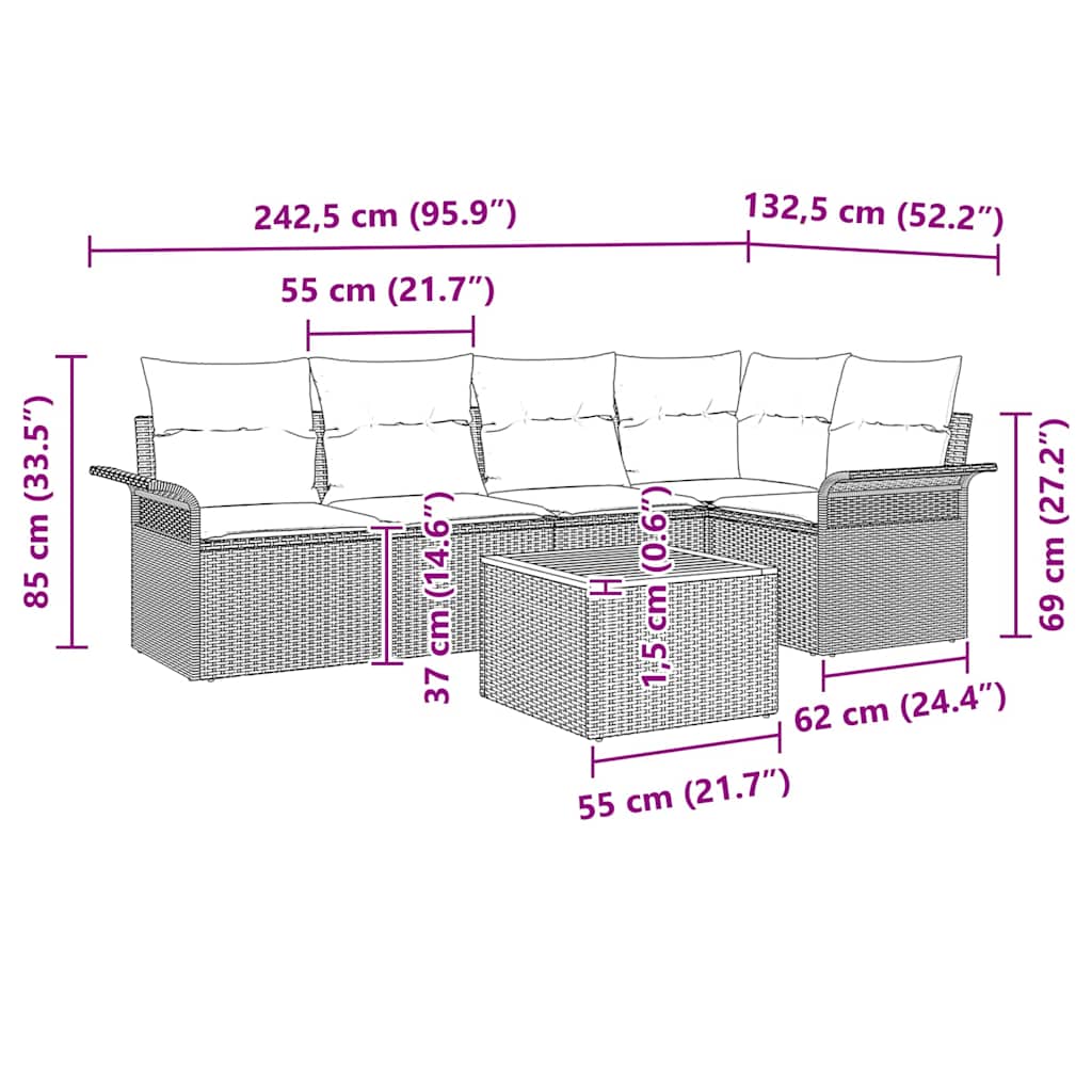 Ensemble de canapé de jardin avec coussin 6 pcs Noir polyrotin