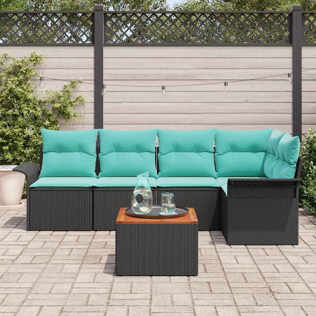 Ensemble de canapé de jardin avec coussin 6 pcs Noir polyrotin