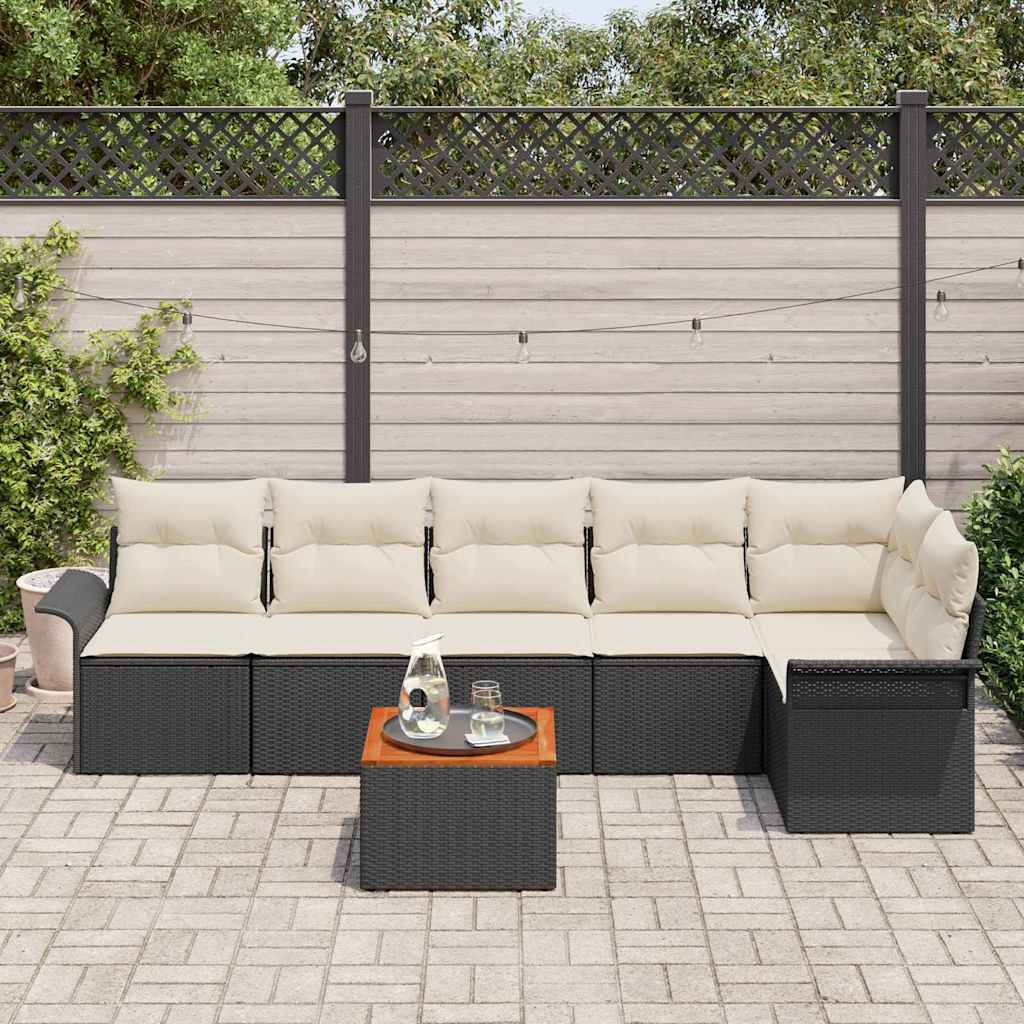 Ensemble de canapé de jardin avec coussin 7 pcs Noir polyrotin
