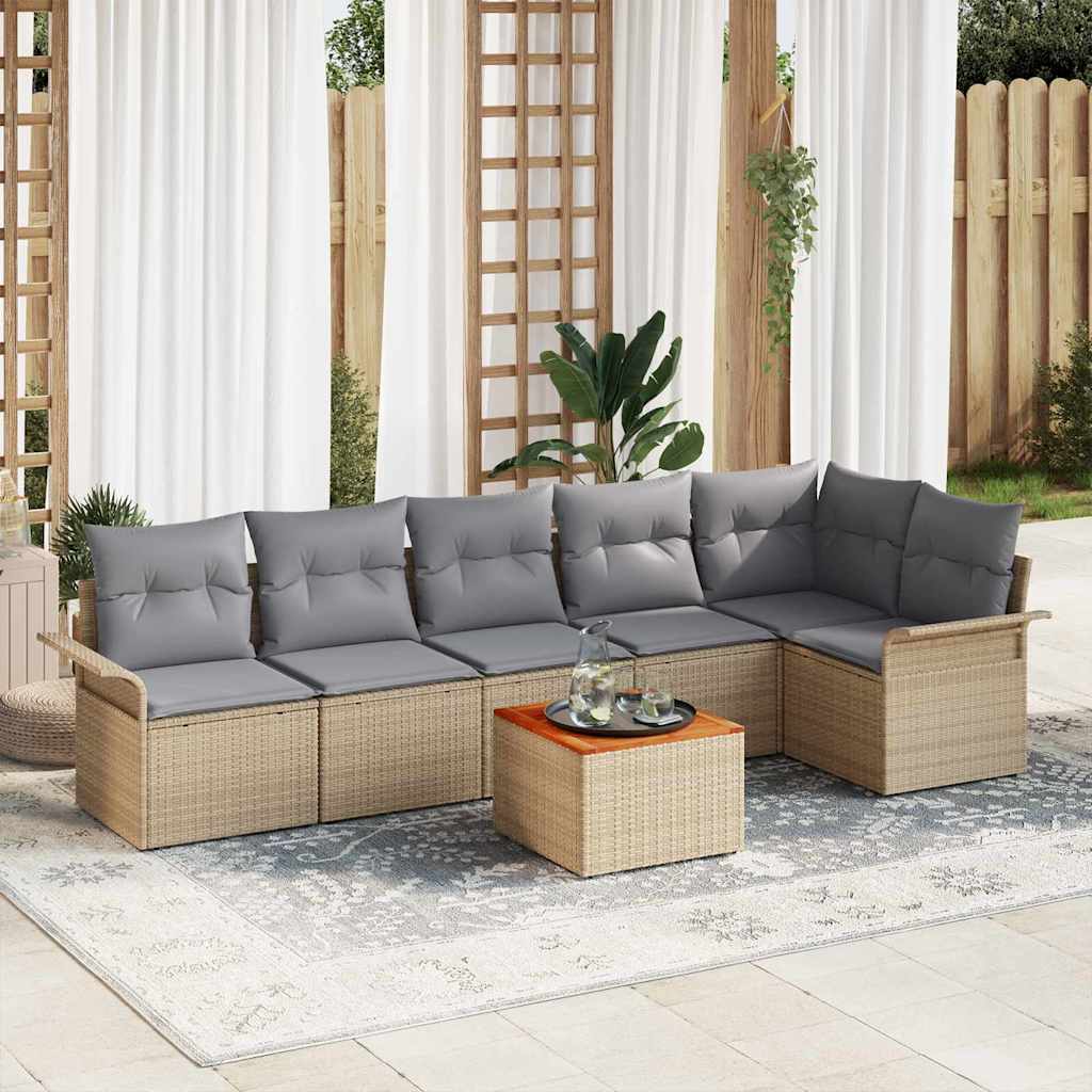 Ensemble de canapé de jardin avec coussin 7 pcs Beige polyrotin