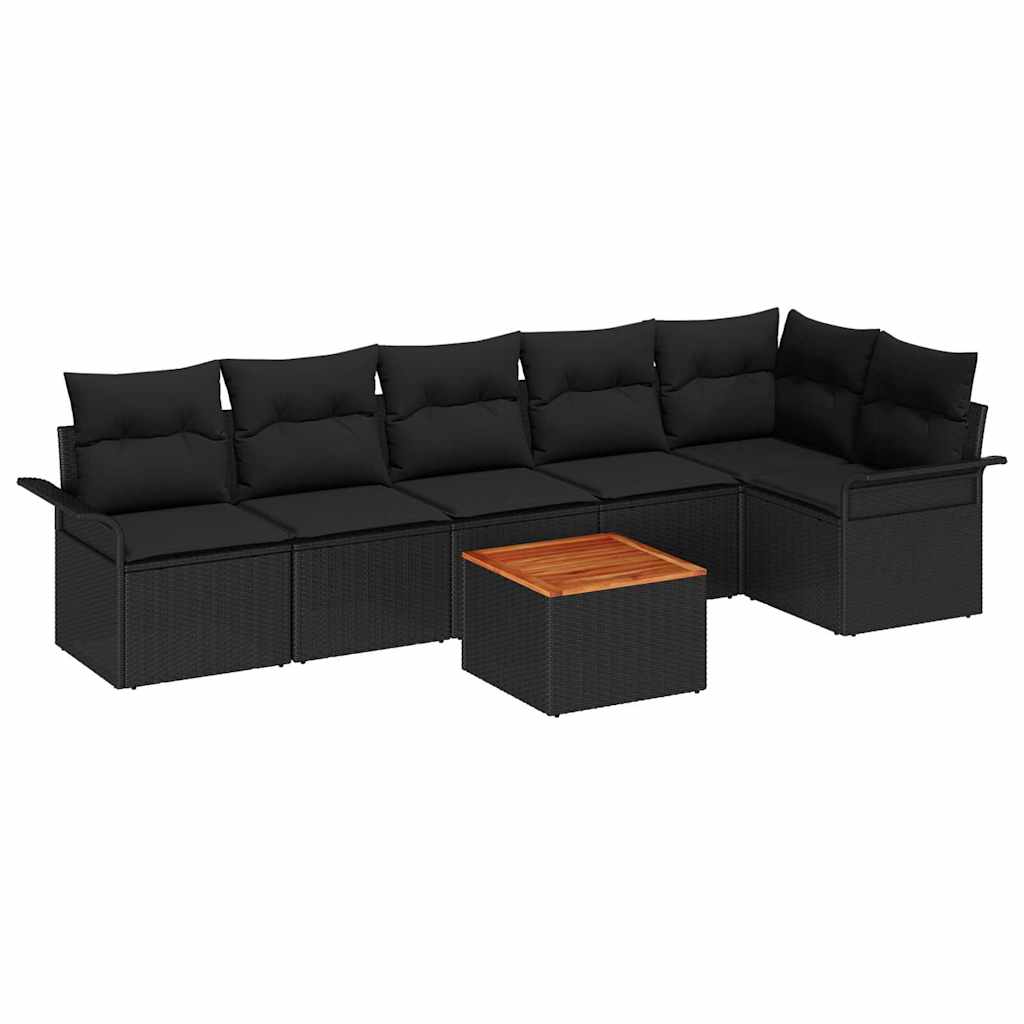 Ensemble de canapé de jardin avec coussin 7 pcs Noir polyrotin