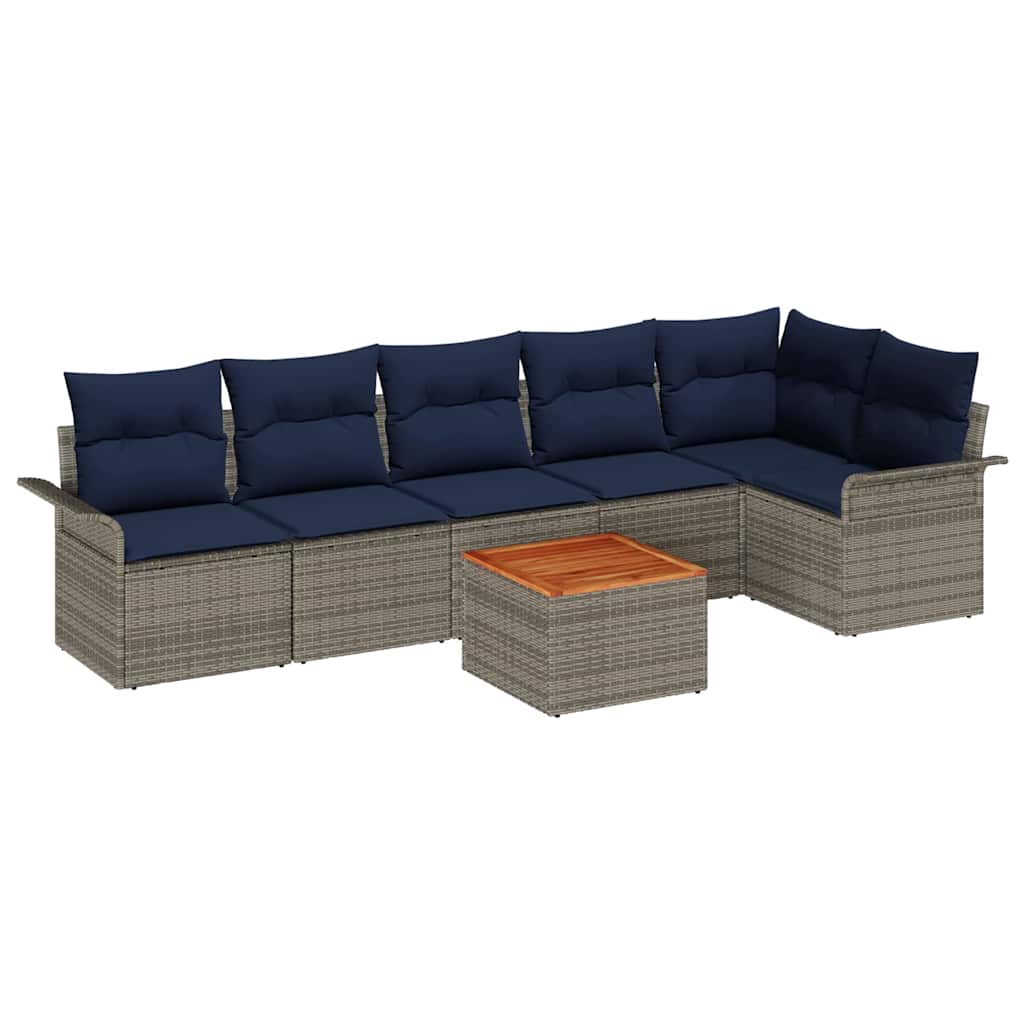 Ensemble de canapé de jardin avec coussin 7 pcs Gris polyrotin