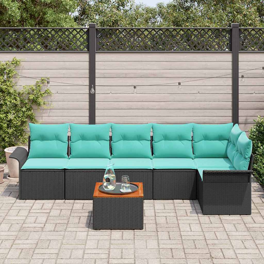 Ensemble de canapé de jardin avec coussin 7 pcs Noir polyrotin