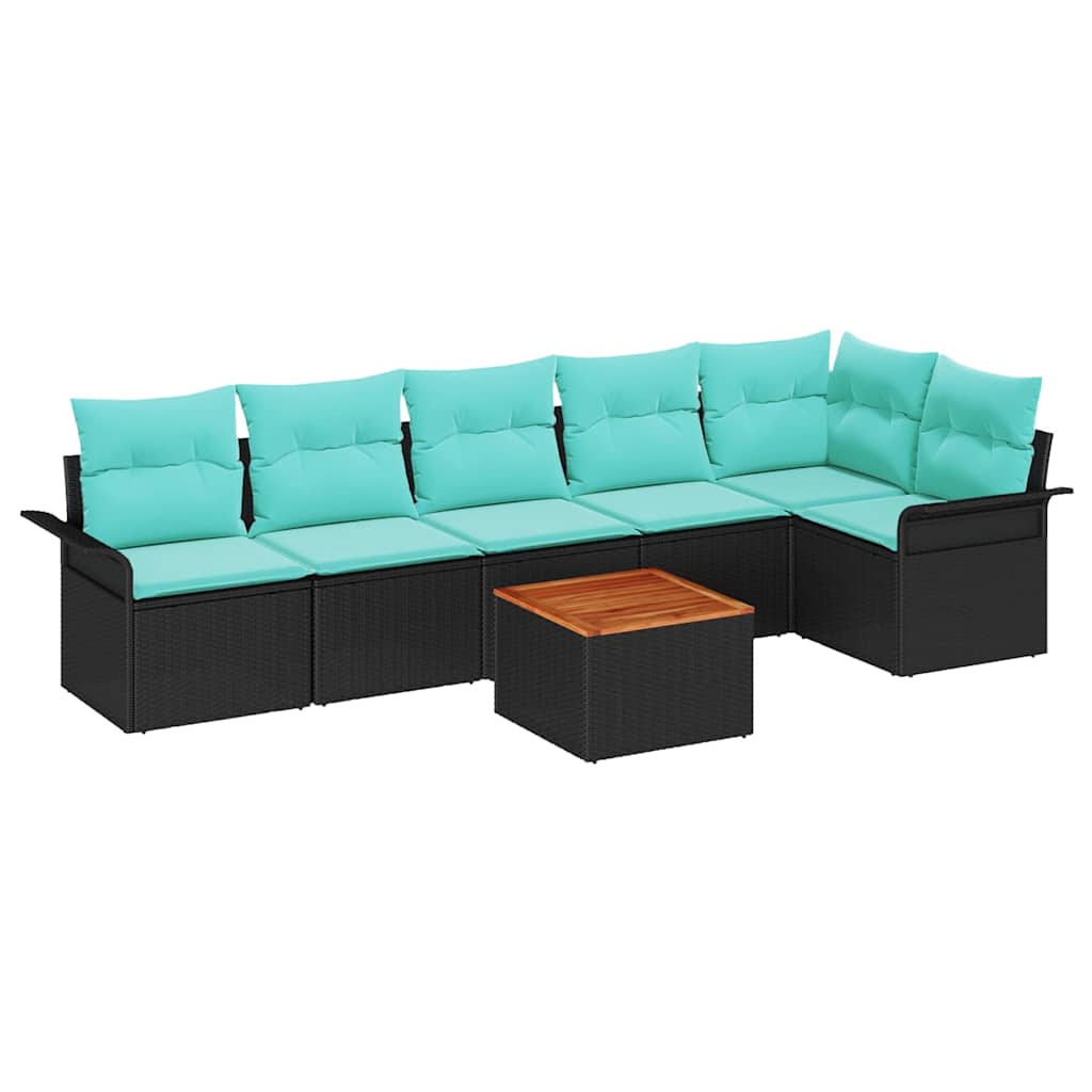 Ensemble de canapé de jardin avec coussin 7 pcs Noir polyrotin