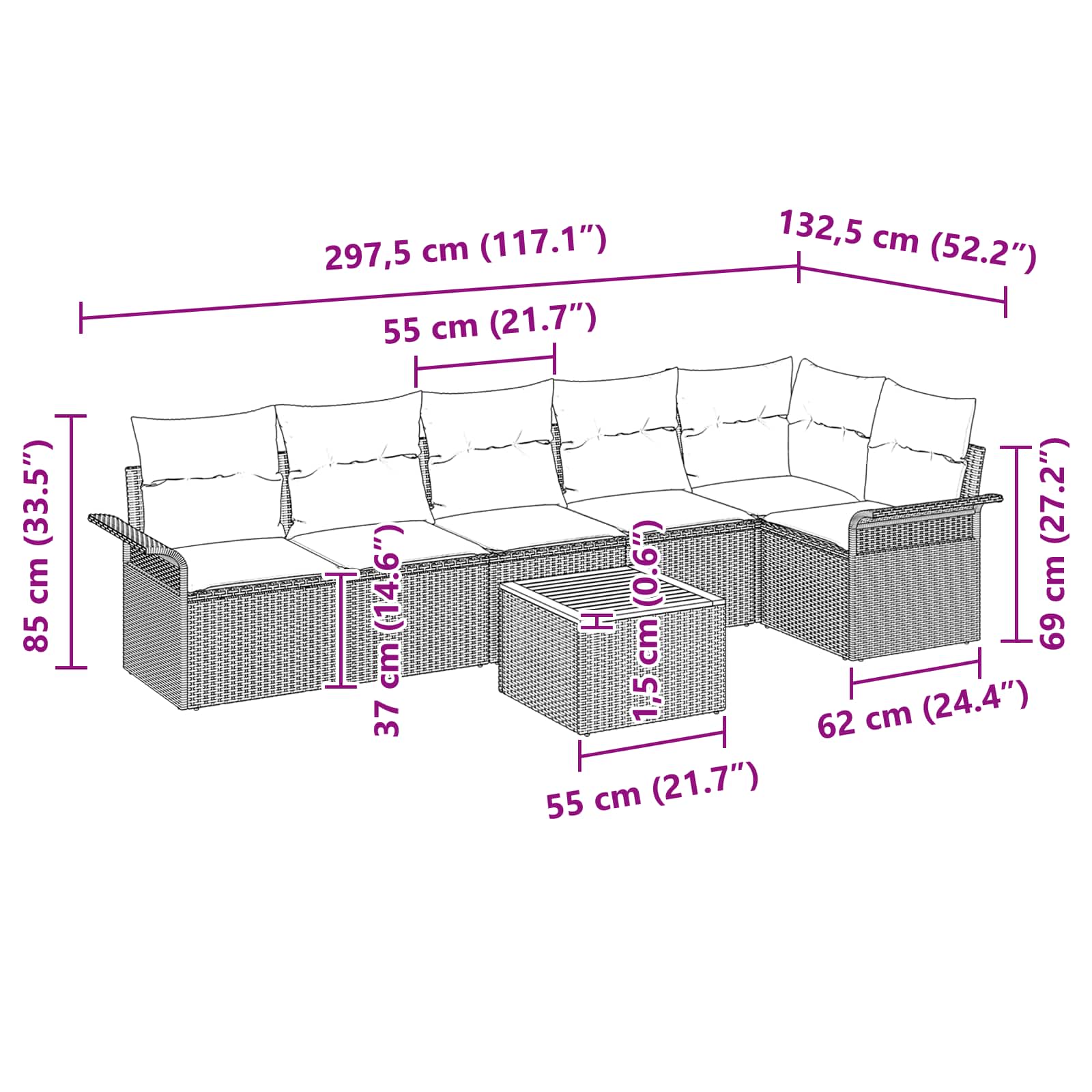 Ensemble de canapé de jardin avec coussin 7 pcs Noir polyrotin