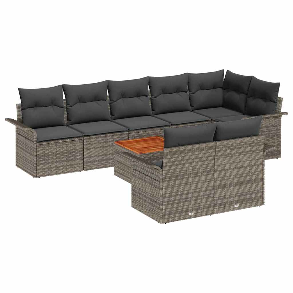 Ensemble de canapé de jardin avec coussin 9 pcs Gris polyrotin