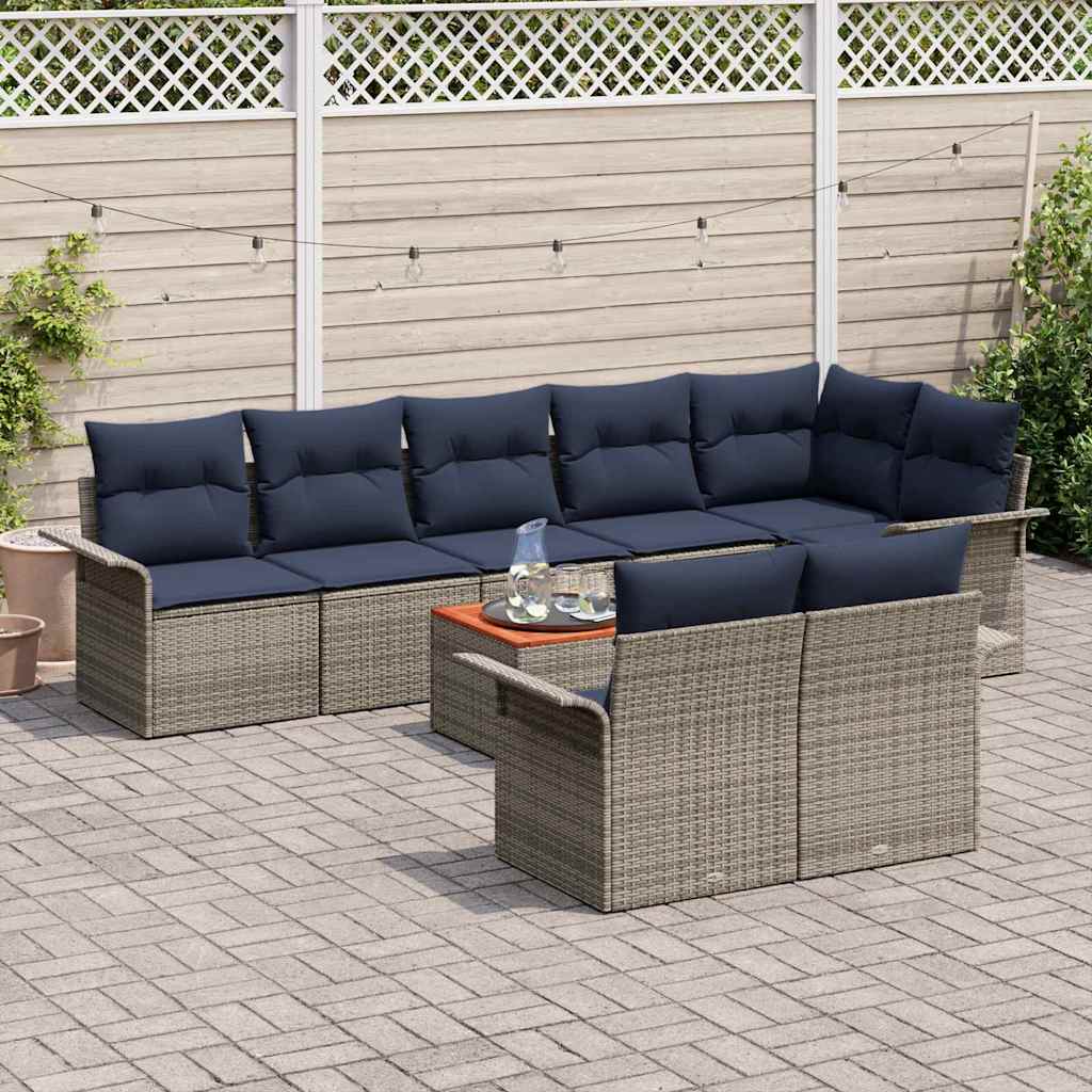 Ensemble de canapé de jardin avec coussin 9 pcs Gris polyrotin - XIOS