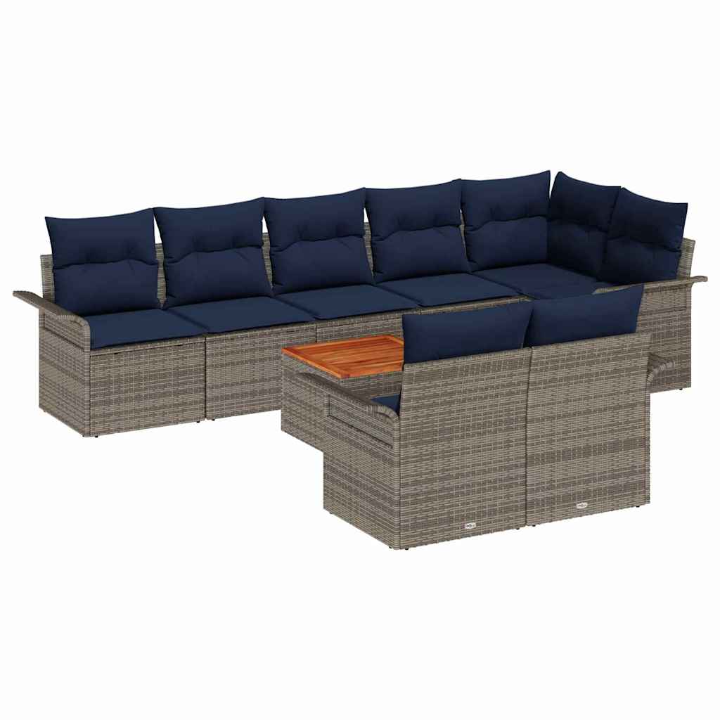 Ensemble de canapé de jardin avec coussin 9 pcs Gris polyrotin - XIOS