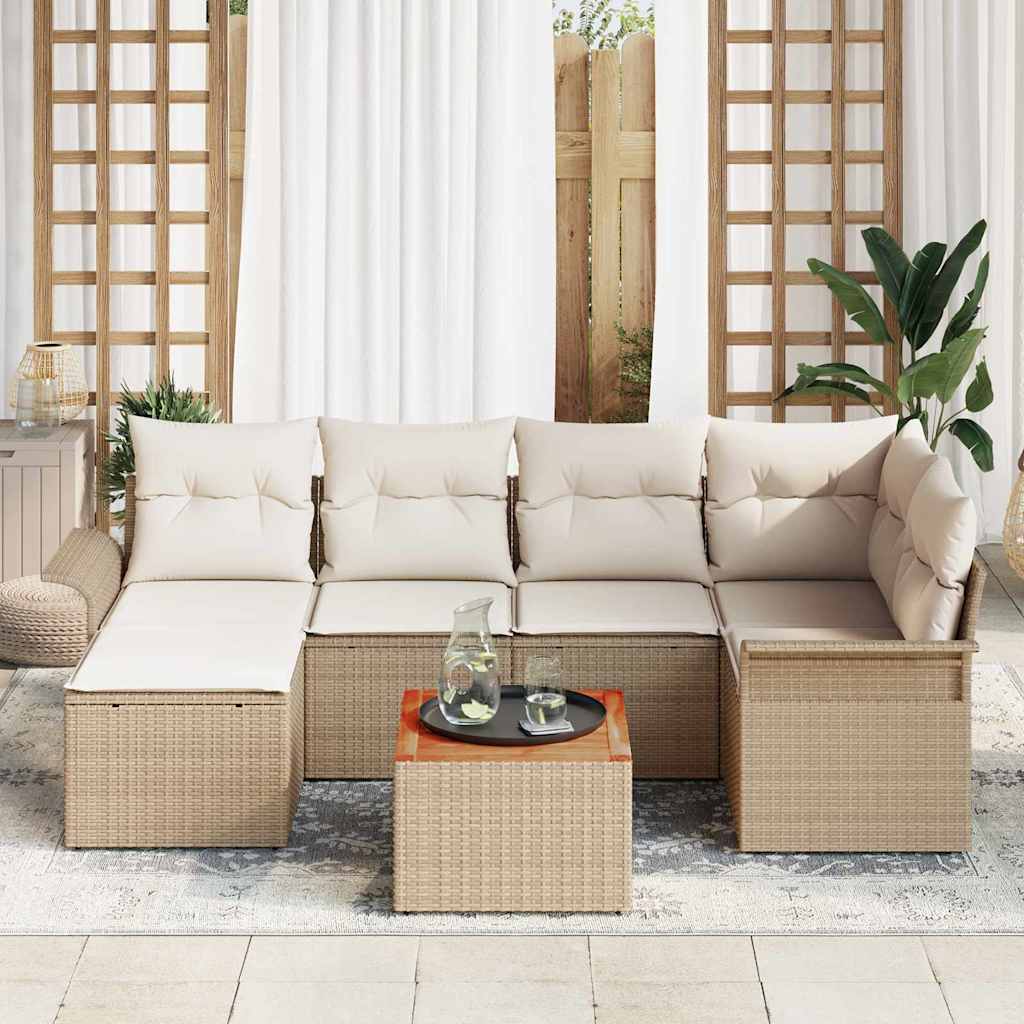 Ensemble de canapé de jardin avec coussin 7 pcs Beige polyrotin