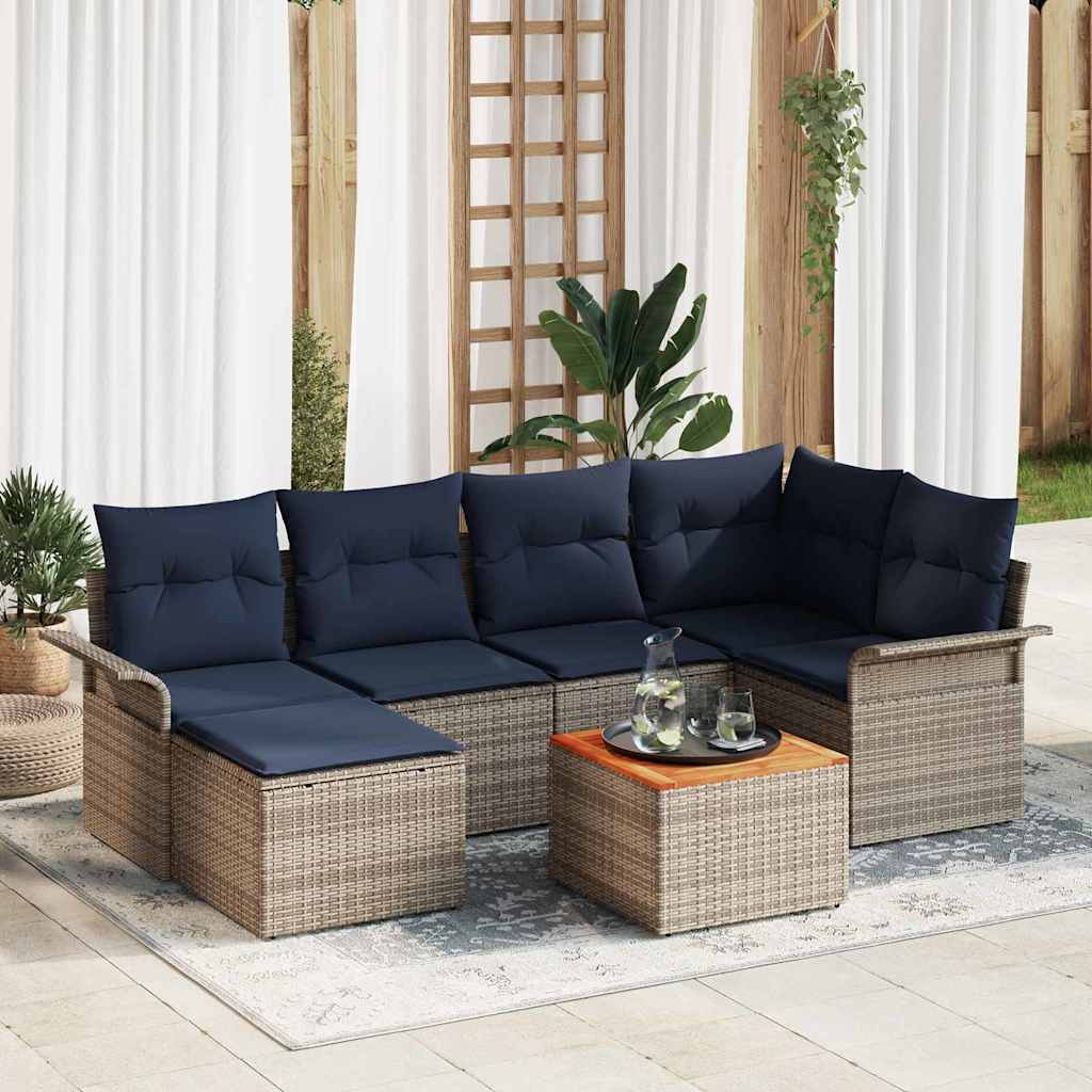 Ensemble de canapé de jardin avec coussin 7 pcs Gris polyrotin - XIOS