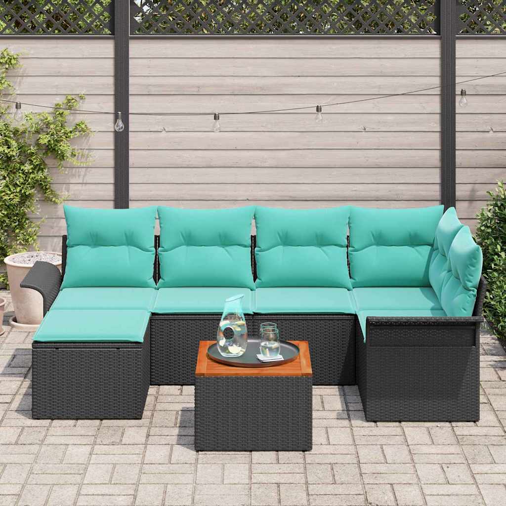 Ensemble de canapé de jardin avec coussin 7 pcs Noir polyrotin - XIOS