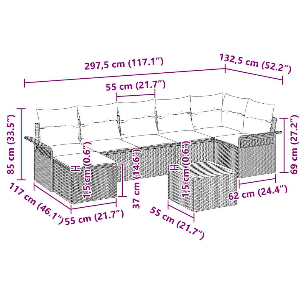 Ensemble de canapé de jardin avec coussin 8 pcs Noir polyrotin