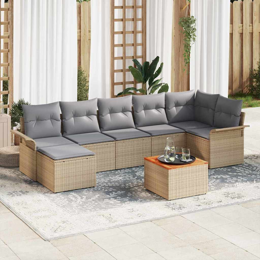 Ensemble de canapé de jardin avec coussin 8 pcs Beige polyrotin