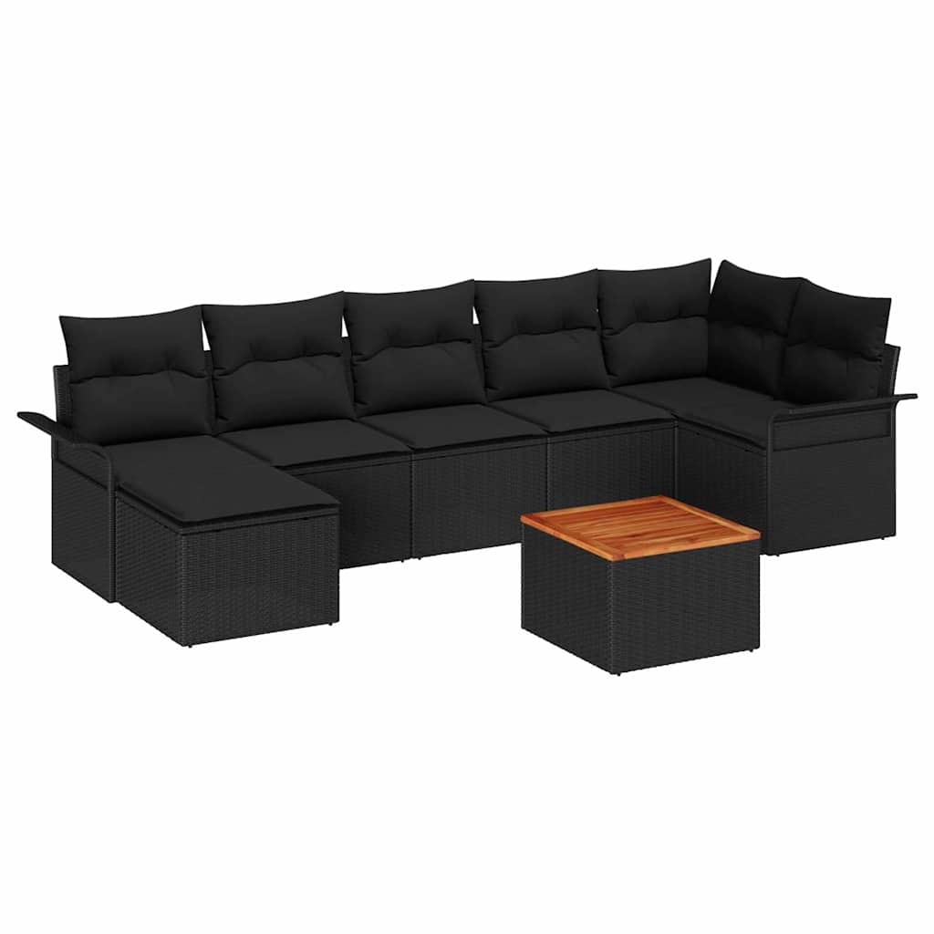 Ensemble de canapé de jardin avec coussin 8 pcs Noir polyrotin