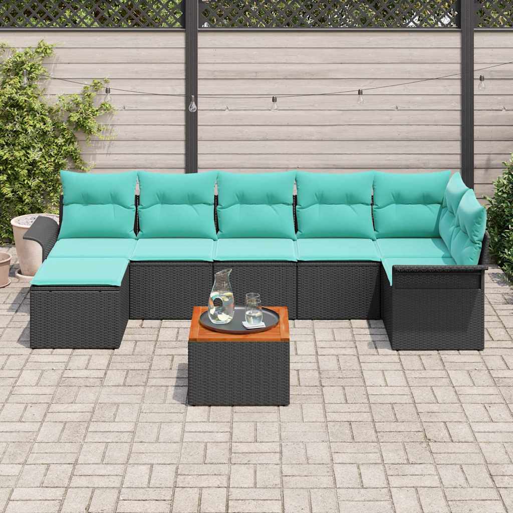 Ensemble de canapé de jardin avec coussin 8 pcs Noir polyrotin