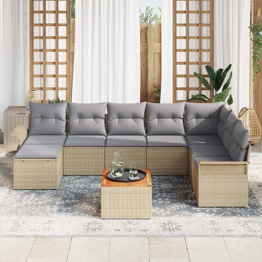 Ensemble de canapé de jardin 9 pc Beige polyrotin