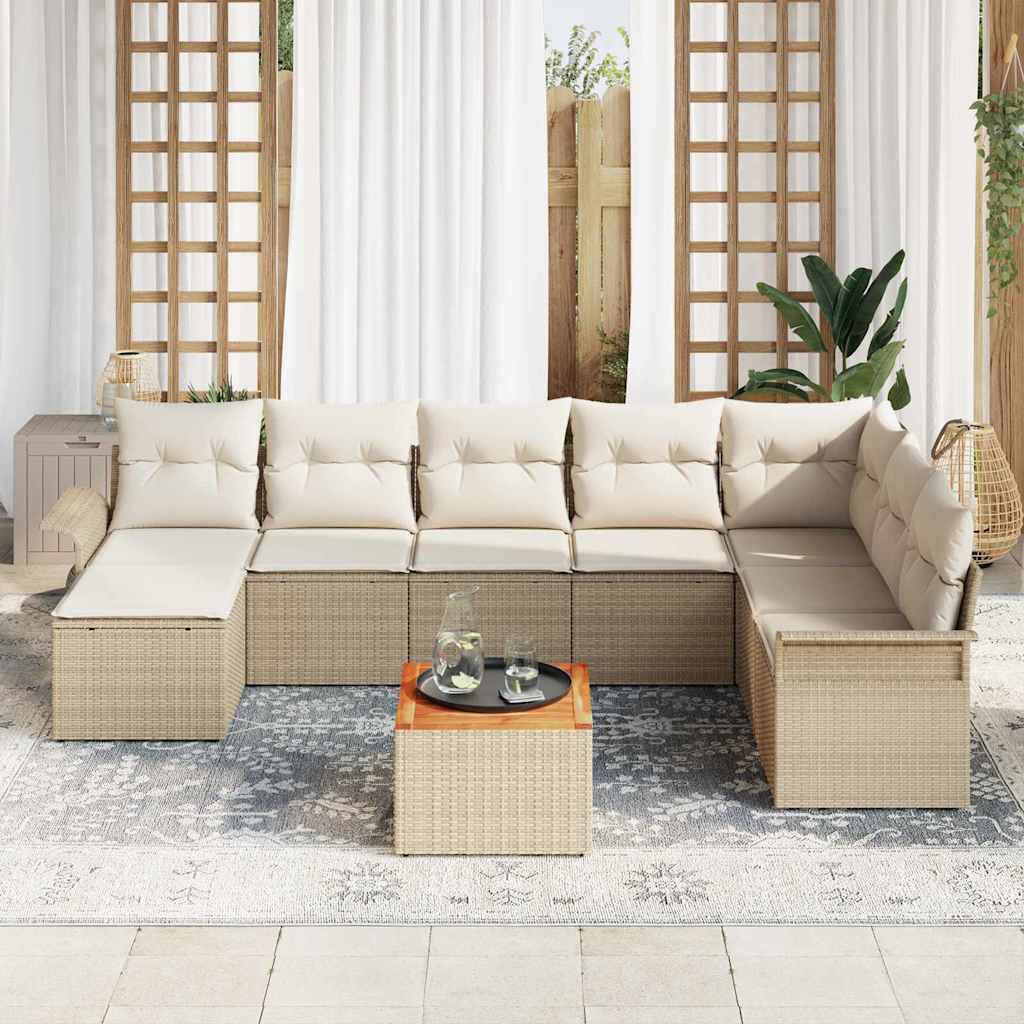 Ensemble de canapé de jardin avec coussin 9 pcs Beige polyrotin
