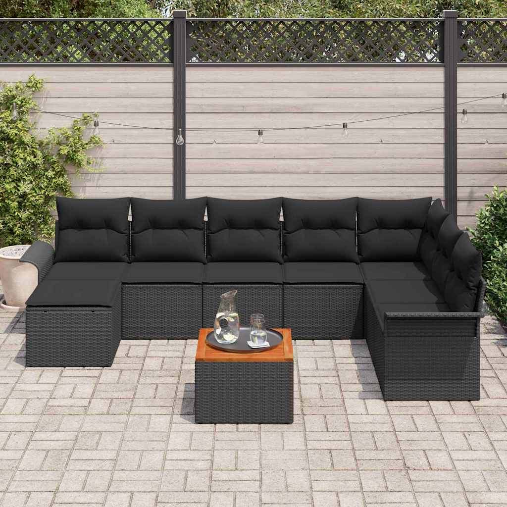 Ensemble de canapé de jardin avec coussin 9 pcs Noir polyrotin