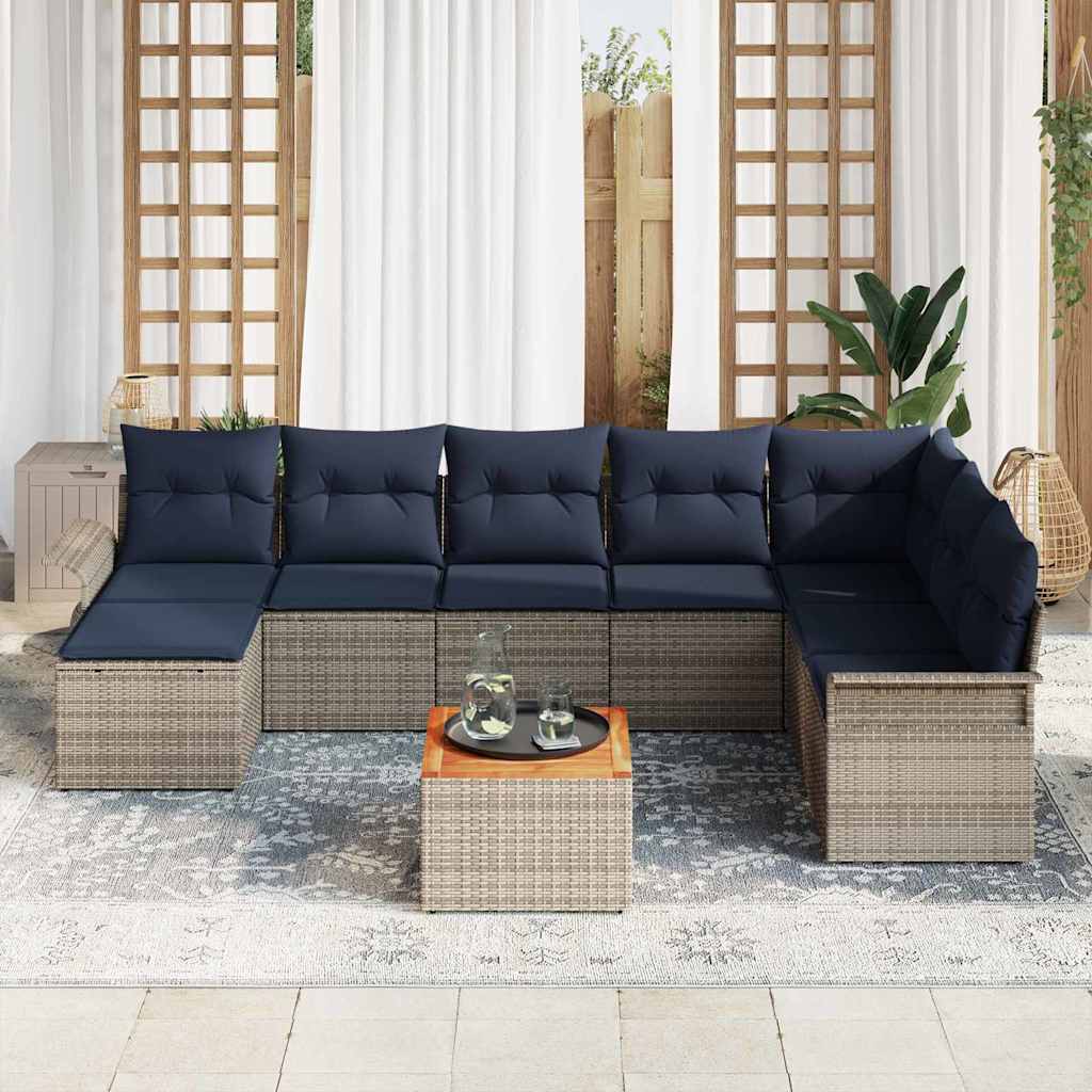 Ensemble de canapé de jardin avec coussin 9 pcs Gris polyrotin