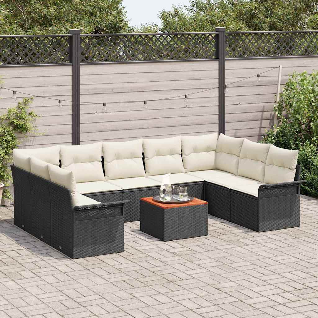 Ensemble de canapé de jardin avec coussin 10 pcs Noir polyrotin