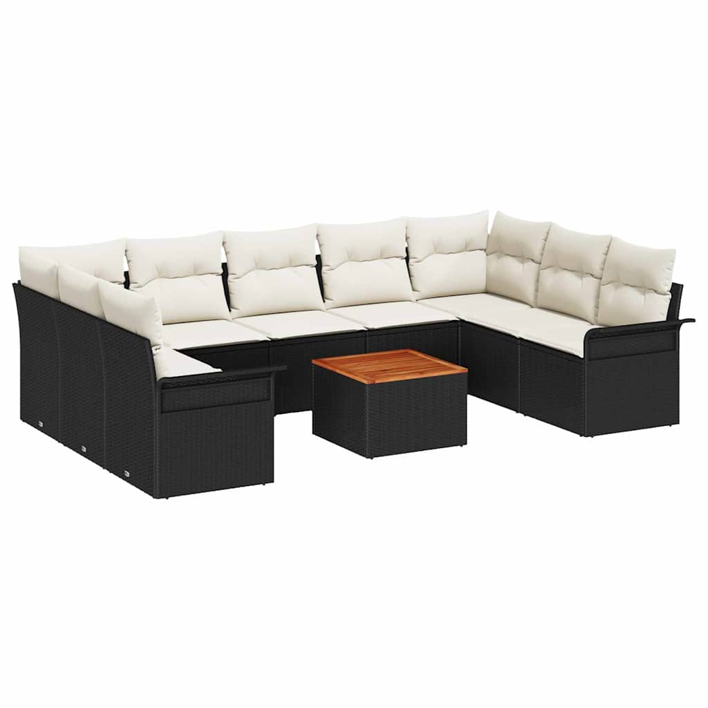 Ensemble de canapé de jardin avec coussin 10 pcs Noir polyrotin