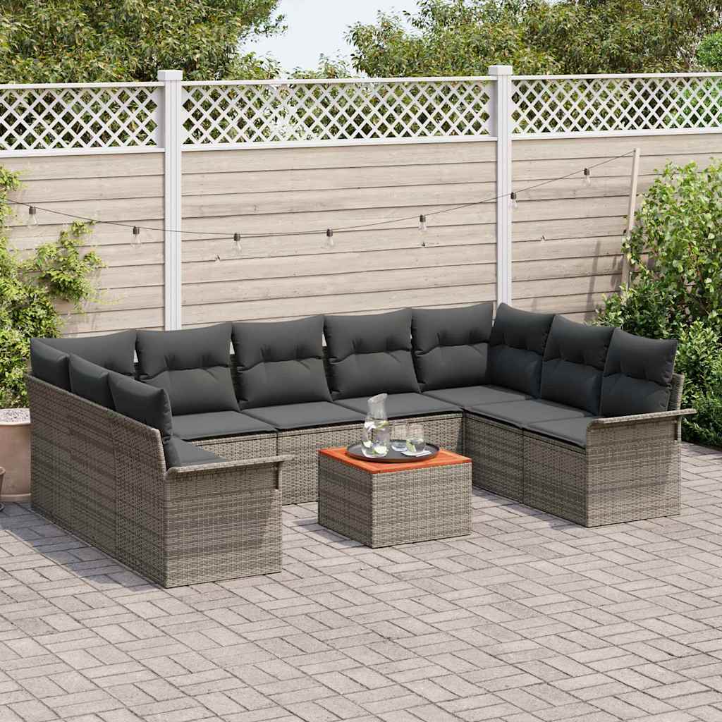 Ensemble de canapé de jardin avec coussin 10 pcs Gris polyrotin
