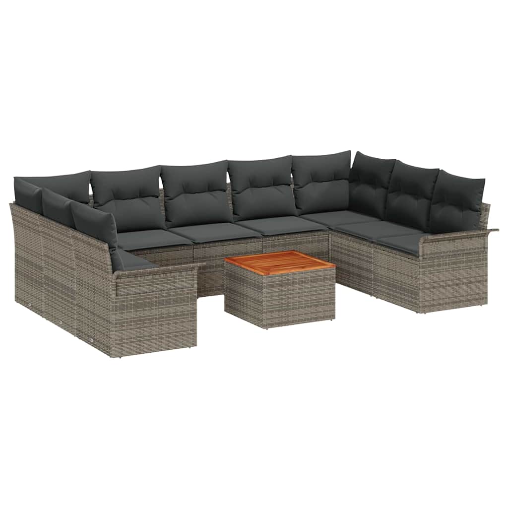 Ensemble de canapé de jardin avec coussin 10 pcs Gris polyrotin