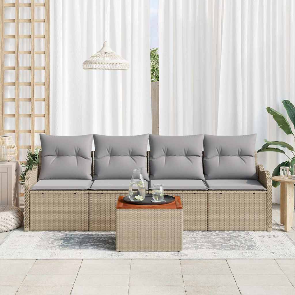 Ensemble de canapé de jardin avec coussin 5 pcs Beige polyrotin