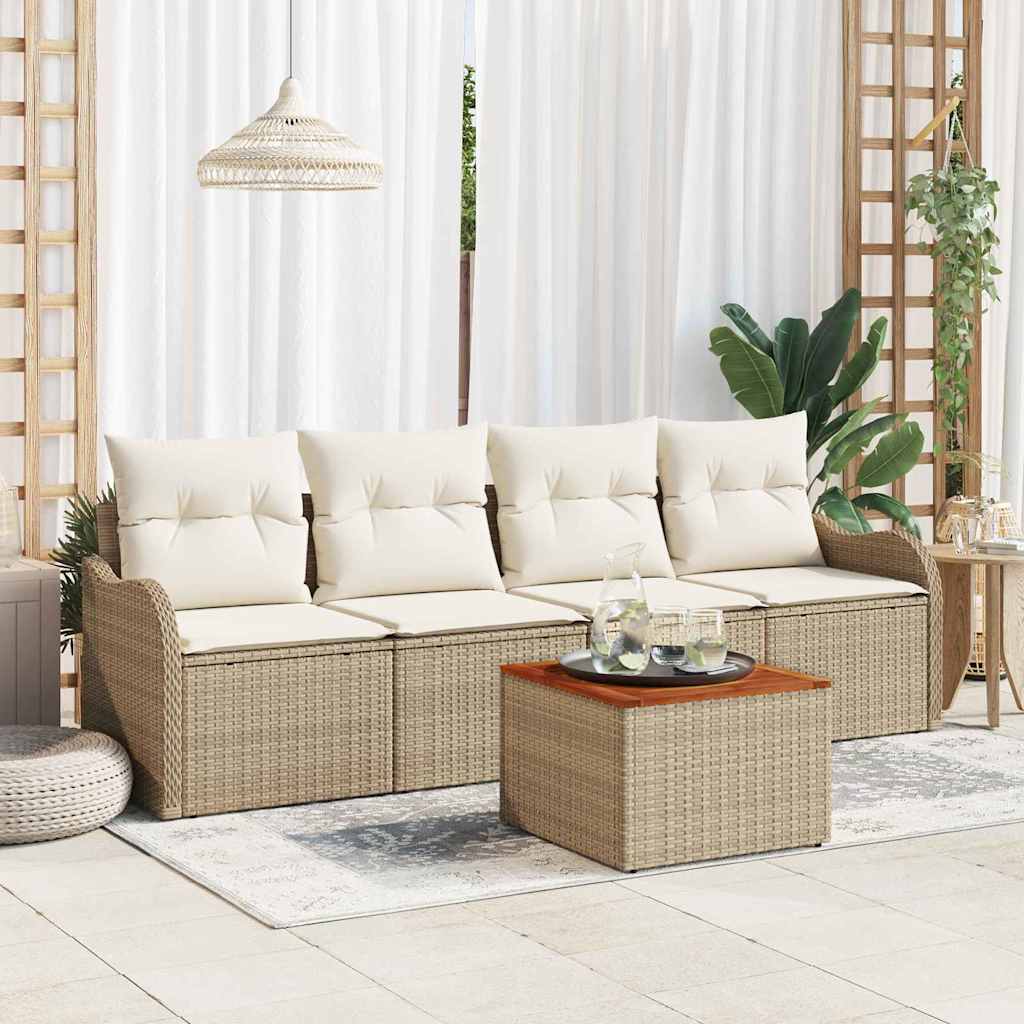 Ensemble de canapé de jardin avec coussin 5 pcs Beige polyrotin