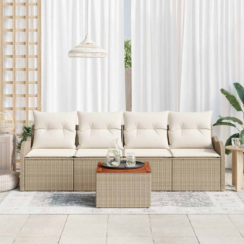 Ensemble de canapé de jardin avec coussin 5 pcs Beige polyrotin