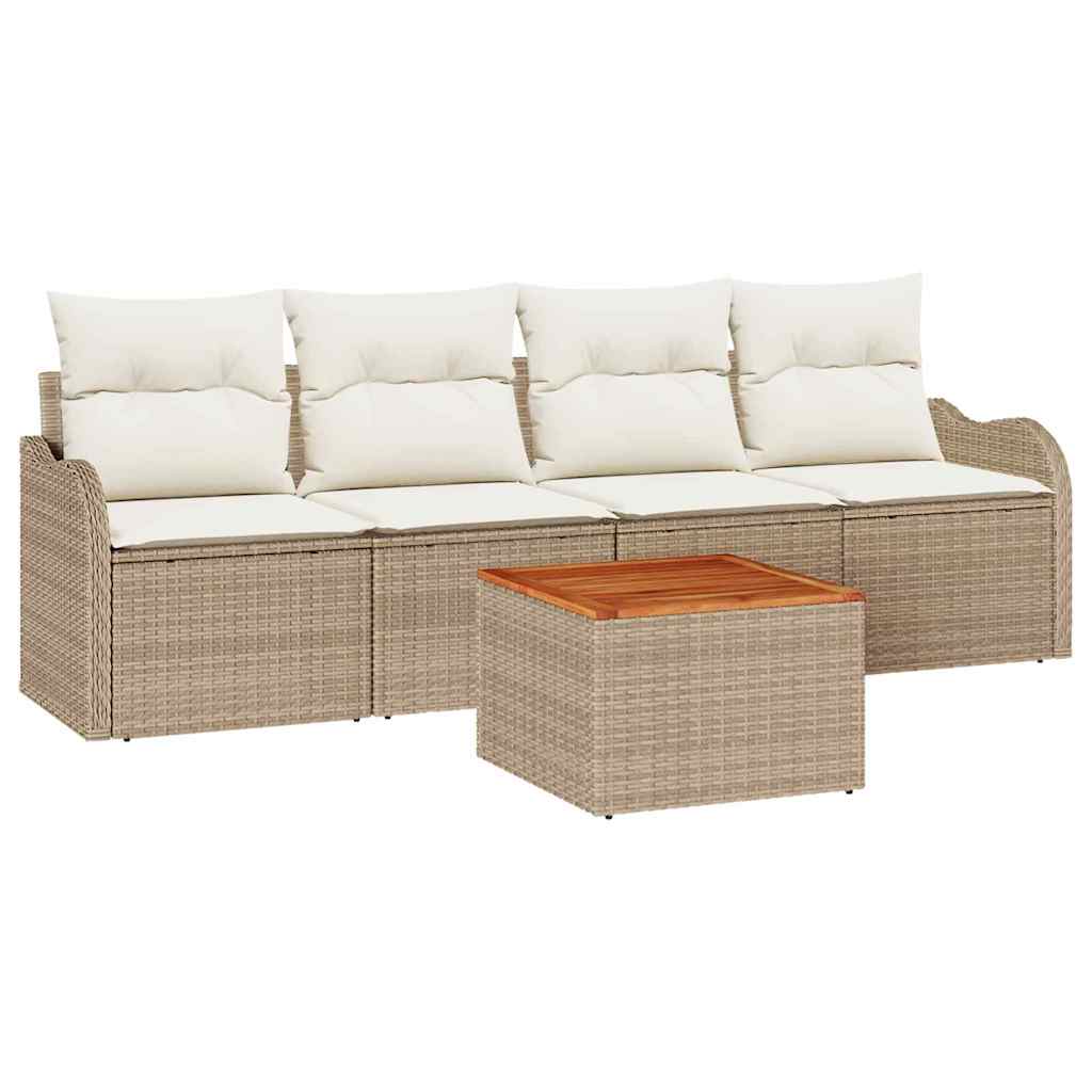 Ensemble de canapé de jardin avec coussin 5 pcs Beige polyrotin